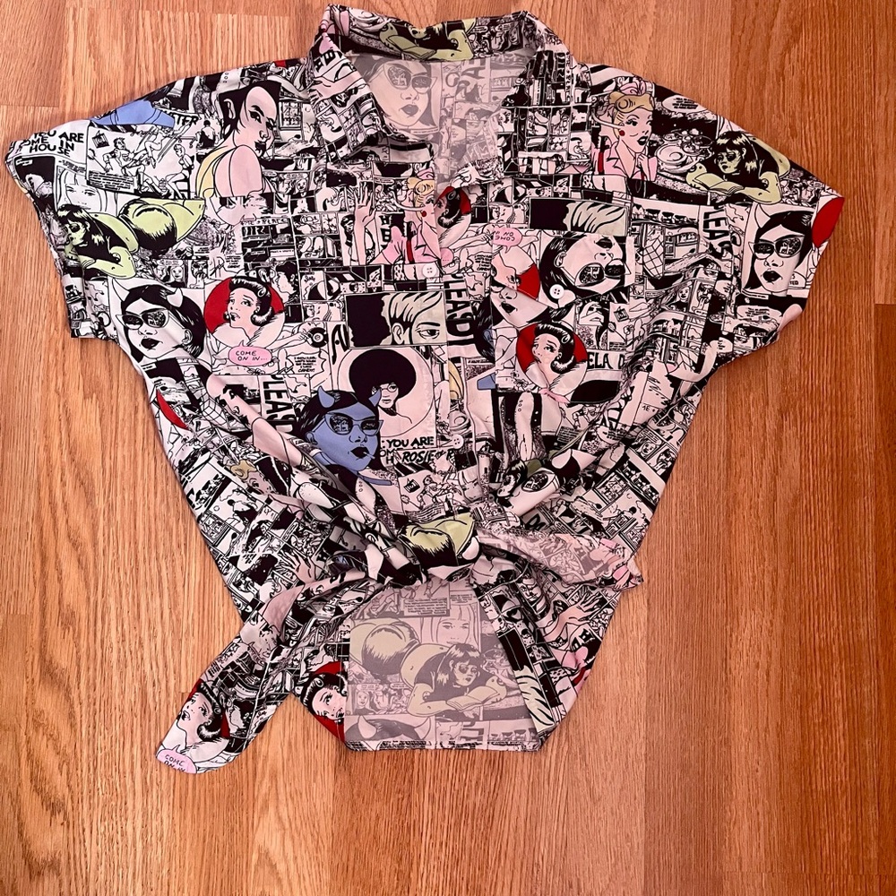 Graphic Comic Print Button-Up Shirt